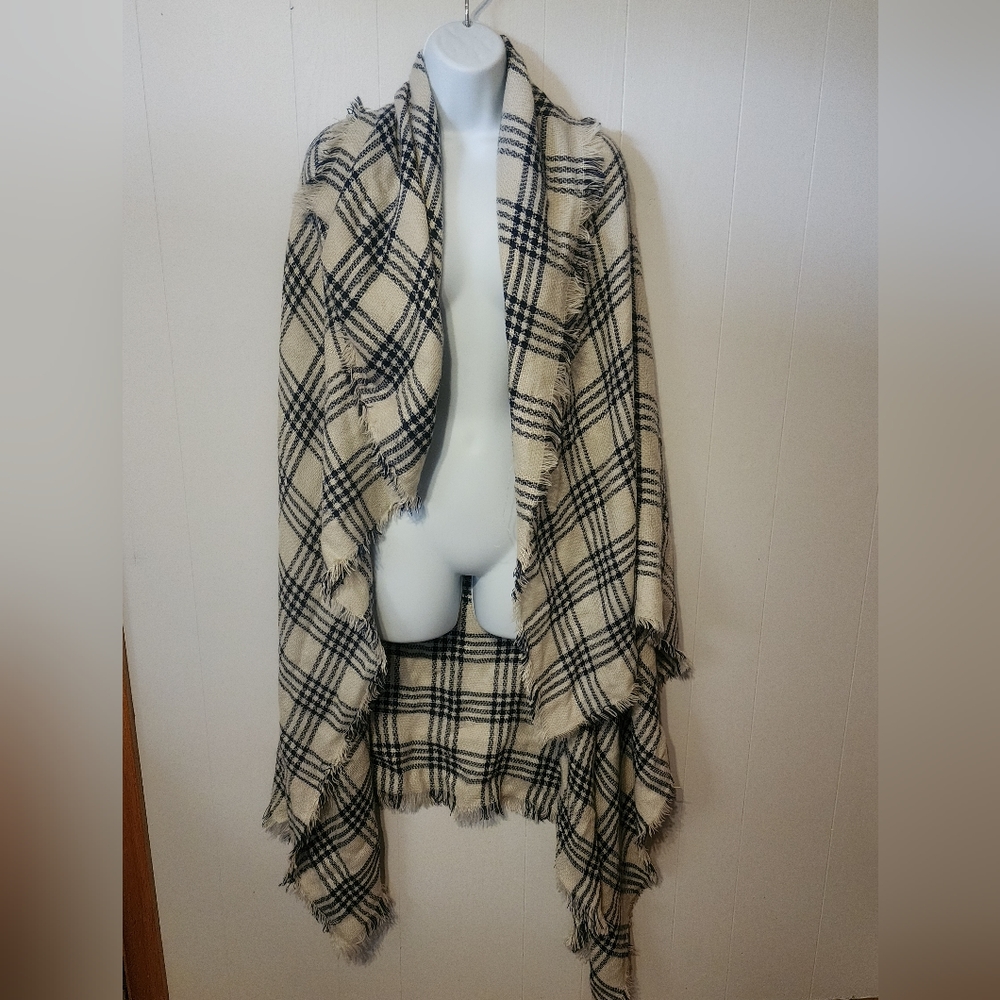 Check Shawl Oatmeal Navy‎  Long A690